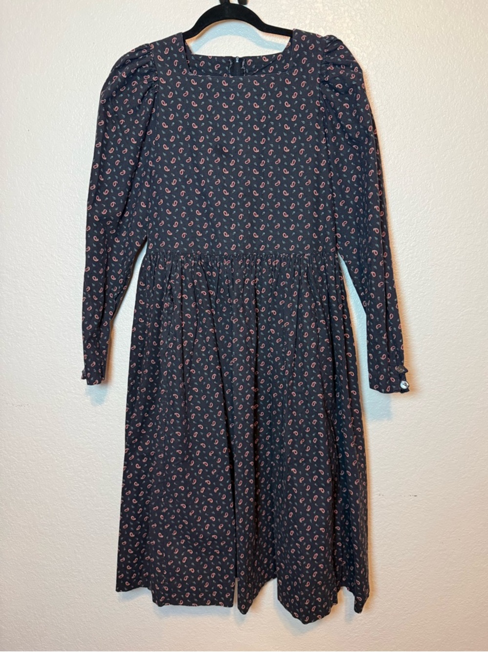 Vintage 1980’s Laura Ashley Paisley Print Prairie Dress Blue Size 12 - Picture 15 of 16